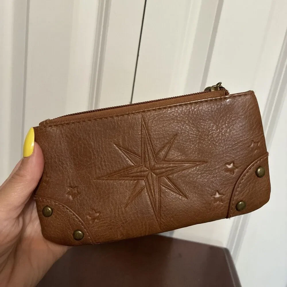 Wonder Woman Brown Zip-Around Wristlet Wallet w/ Wrist Strap, Card Slots